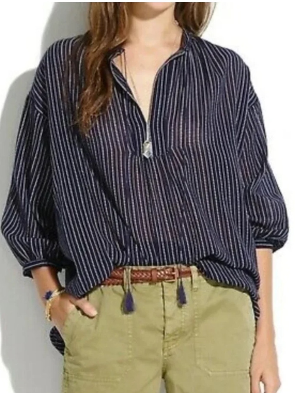 Madewell Openview Tunic Dotted Line Navy Blue White